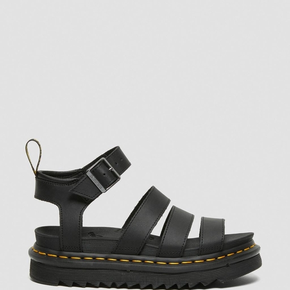 Black Strappy Sandals with Yellow Stitching - Picture 3 of 12